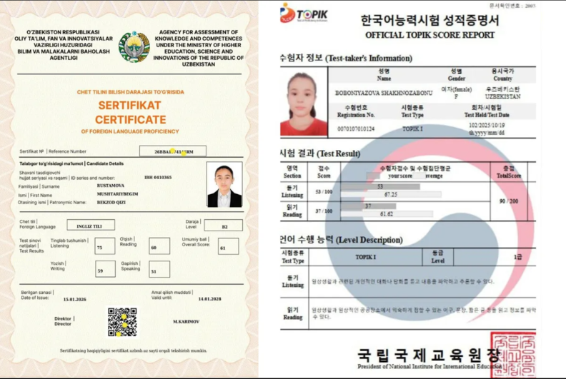Buxoroda ikki nafar 6-sinf o‘quvchisi TOPIK va CEFR B2 sertifikatlarini qo‘lga kiritdi