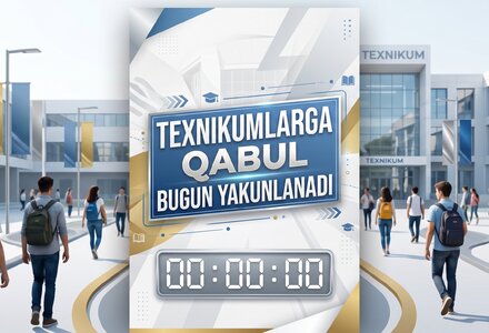 Bugun texnikumlarga hujjat topshirishning so‘nggi kuni: arizalar 23:59 gacha qabul qilinadi