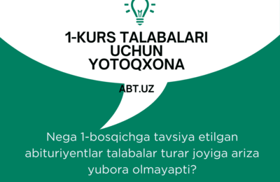 Nega 1-bosqichga tavsiya etilgan abituriyentlar talabalar turar joyiga ariza yubora olmayapti?